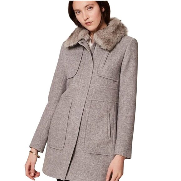 Loft Wool Blend Removable Faux Fur Collar Gray Full Zip Snap Coat Size XL - Picture 3 of 9